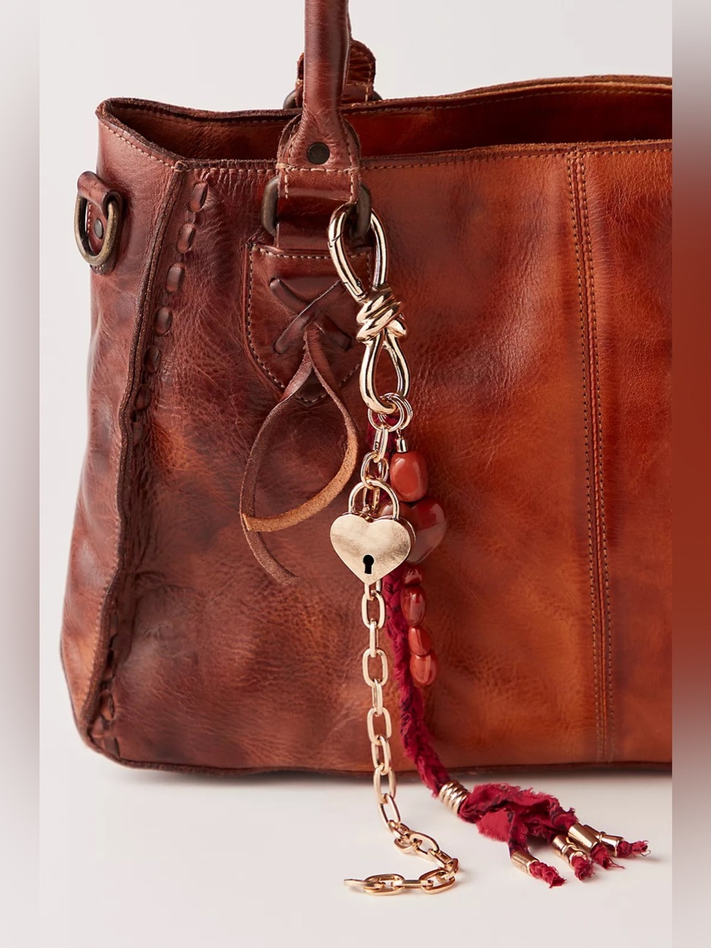 Free People Semi Precious Charmed Strand Bag Charm Burnt Red New With Tags